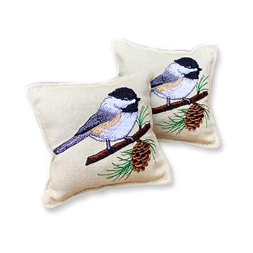 Balsam Fir Pillow - Chickadee on Branch