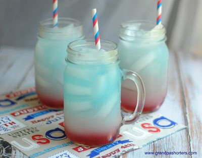July 4th Drink Red White Blue Recipe Beverage Kid Friendly Grandpa Shorter's 
