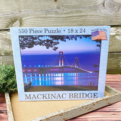 Mackinac Bridge at night puzzle from Grandpa Shorter's Gifts in Petoskey, MI