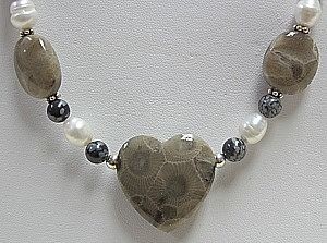 Close up of Petoskey Stones on Necklace