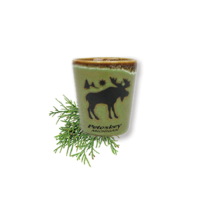 Green and Brown Ceramic Petoskey Michigan Shot Glass Moose Design