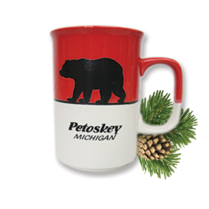 Red and Cream Petoskey Michigan Mug Black Bear Coffee Northern Up North