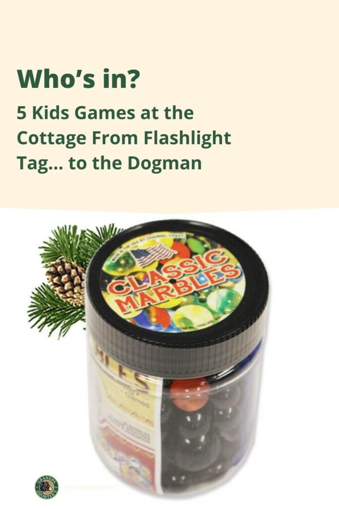 Games to play at the cottage. Image shows classic marbles from Grandpa Shorters Gifts