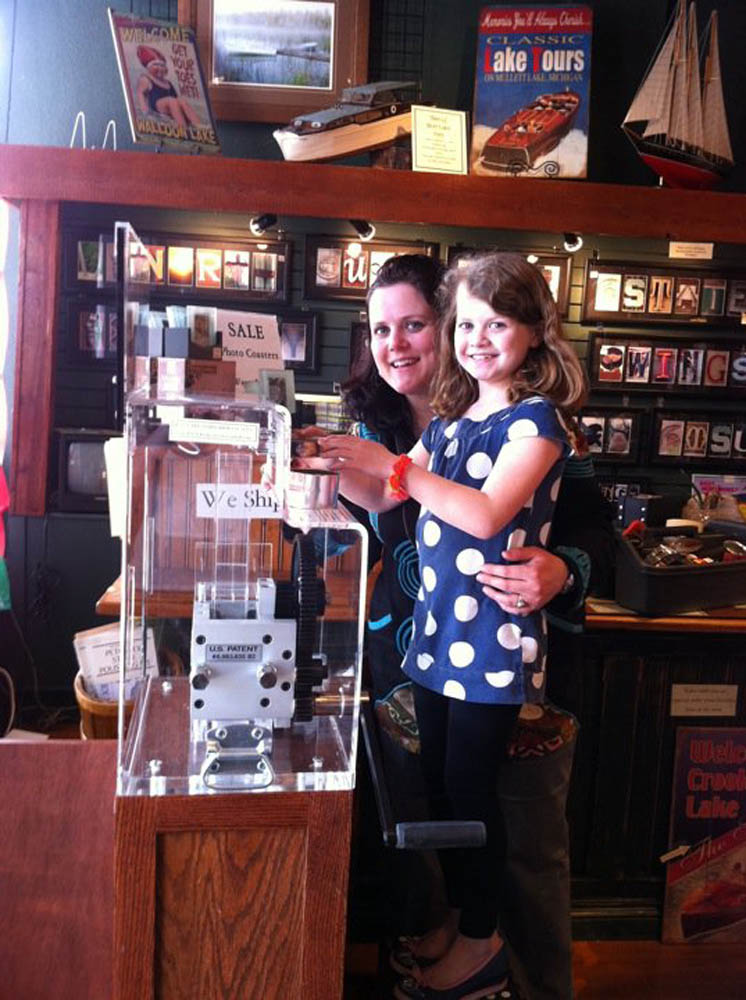 Jennifer Shorter and her daughter at the Grandpa Shorters Penny Press