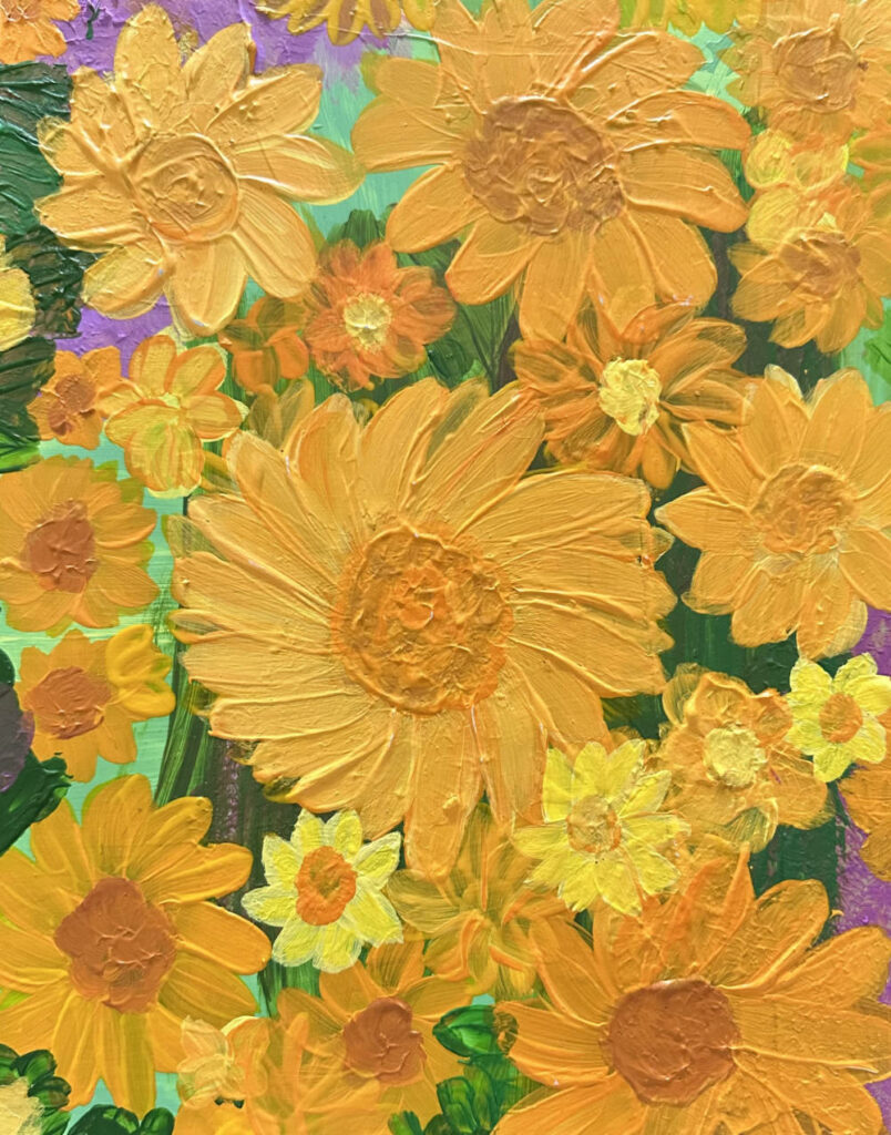 Yellow and Orange Floral Painting by Jennifer Shorter