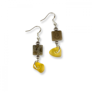 Beach Glass Petoskey Stone Earrings - C